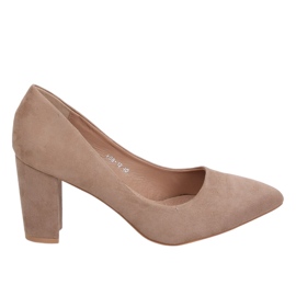 Escarpins sur le poteau beige E08-12 Daim kaki