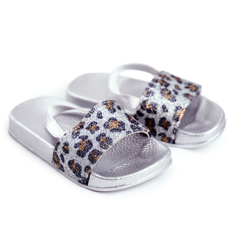 FRROCK Chaussons Fille Brocart Léopard Argent Rimia gris