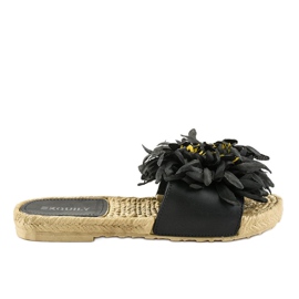 Tongs noires avec espadrilles à fleurs CD-1831