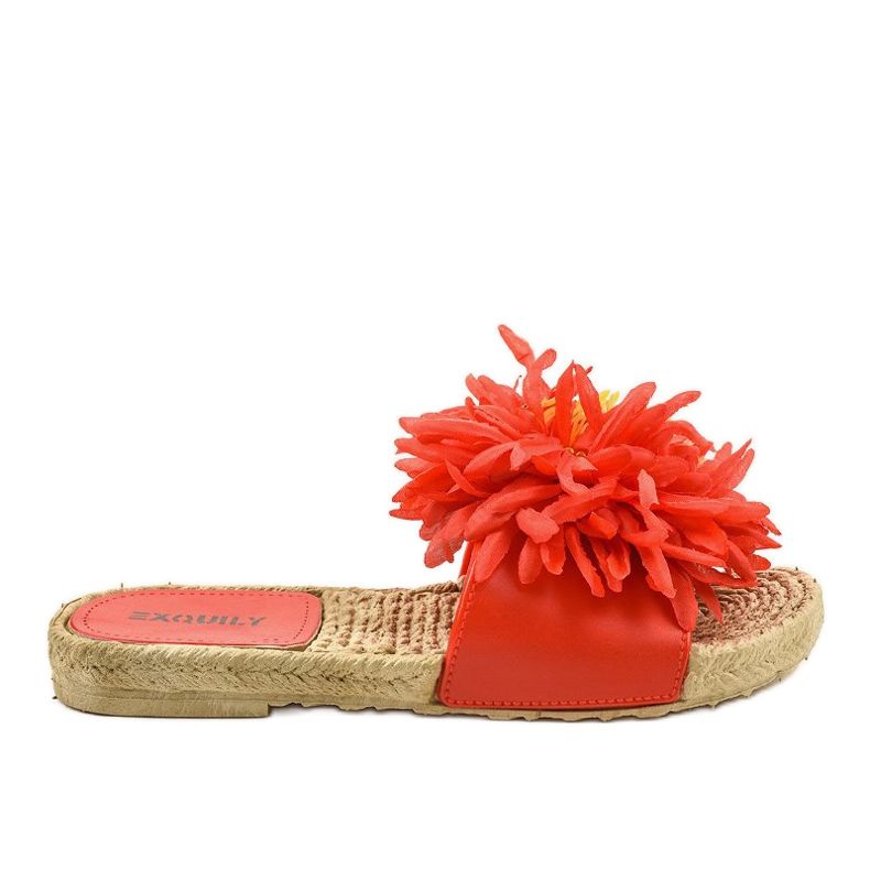 Tongs rouges avec espadrilles à fleurs CD-1831