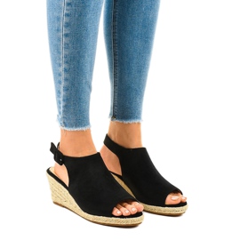 Sandales compensées espadrilles noires F3303 le noir
