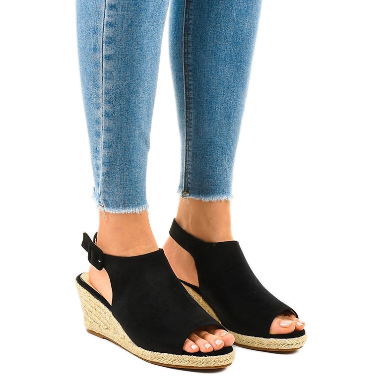 Sandales compensées espadrilles noires F3303 le noir