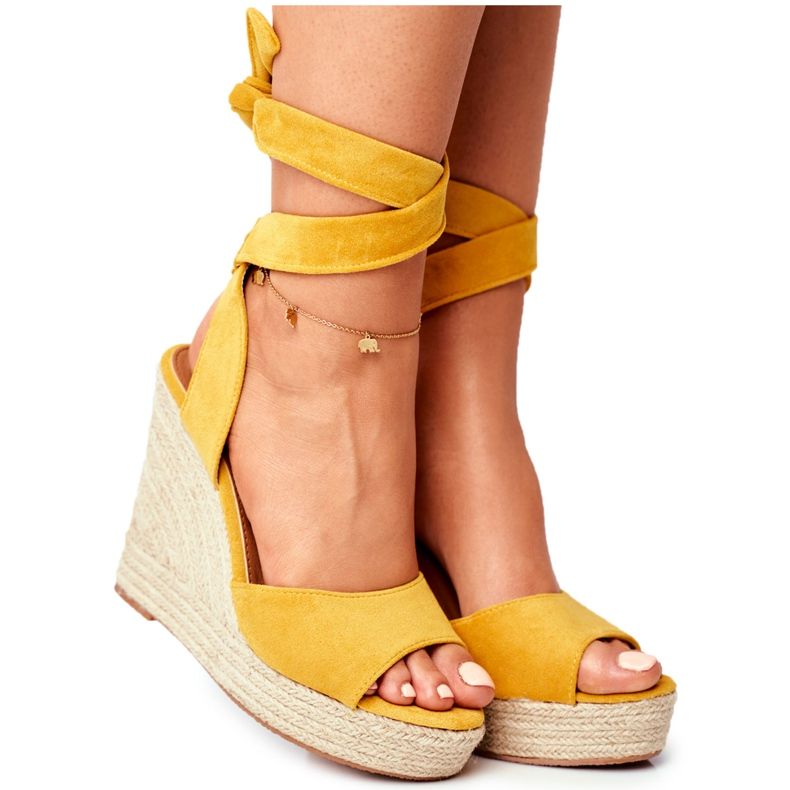 PS1 Sandales Pour Femmes Sur Compensées Nouées Jaune Belleza