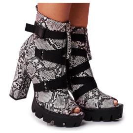 PS1 Bottines pour femmes à bout ouvert Gladios en peau de serpent le noir gris