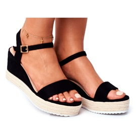 EVE Sandales Femme Sur Compensée Noir Merdoe le noir