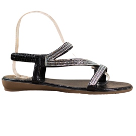 SHELOVET Sandales Noires Avec Cubic Zirconia le noir