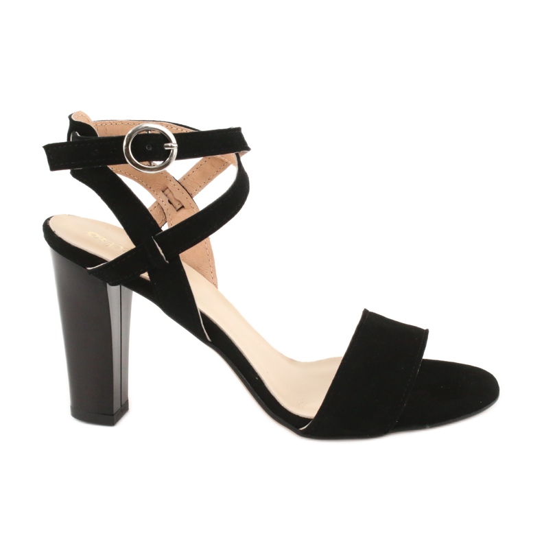 Espinto Sandales pour femmes en cuir noir sur le post S333 / 1 le noir