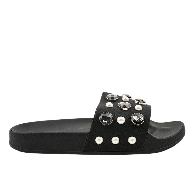 Chaussons noirs avec perles H-6567 le noir