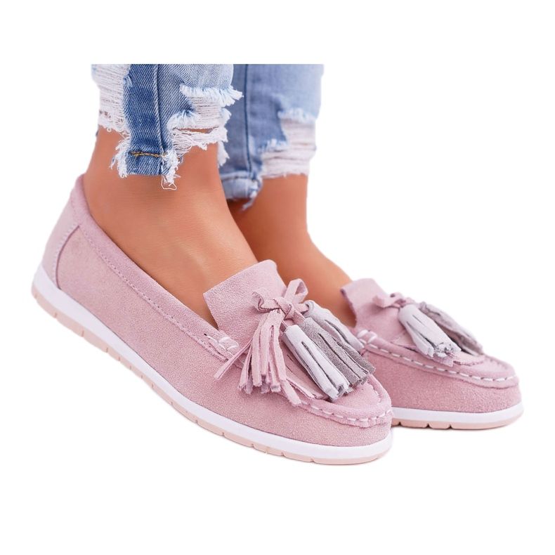 EVE Mocassins Femme, Cuir Suédé à Franges, Batist Rose