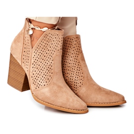 Bottines Femme Talon Daim Ajouré Beige Nuances