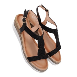 Sandales noires sur un coin noir L6629 Noir