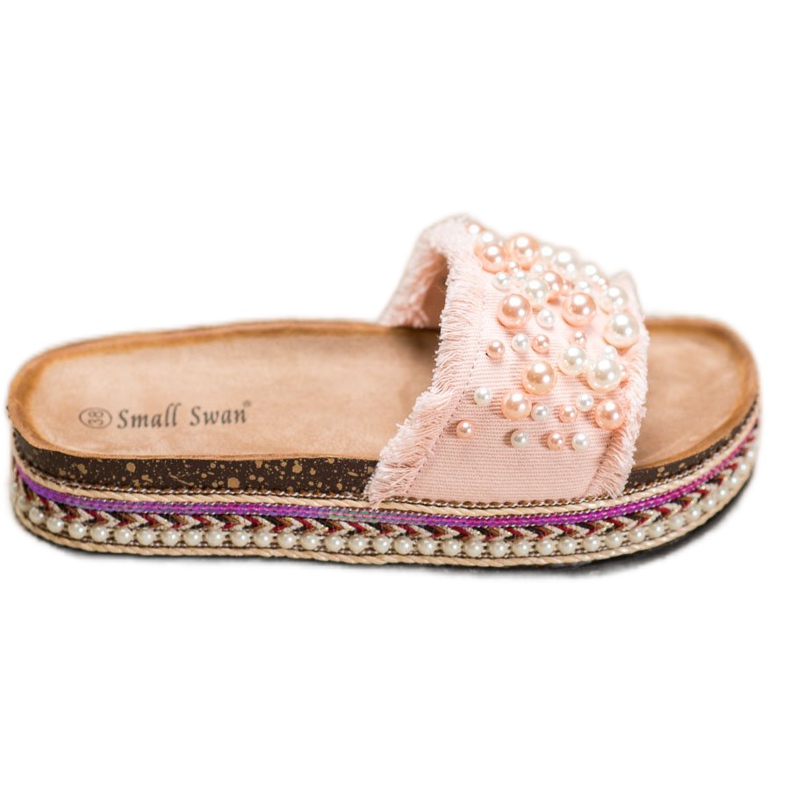 Small Swan Pantoufles Sur La Plateforme Avec Des Perles rose