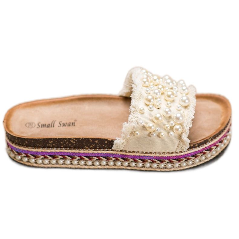 Small Swan Pantoufles Sur La Plateforme Avec Des Perles beige Small Swan Pantoufles Sur La Plateforme Avec Des Perles beige