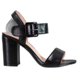 Small Swan Sandales sur une barre avec cuir écologique noir