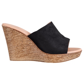 Small Swan Pantoufles En Daim Léger noir