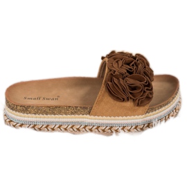 Small Swan Pantoufles En Daim Avec Ornements brun
