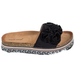 Small Swan Pantoufles En Daim Avec Ornements le noir