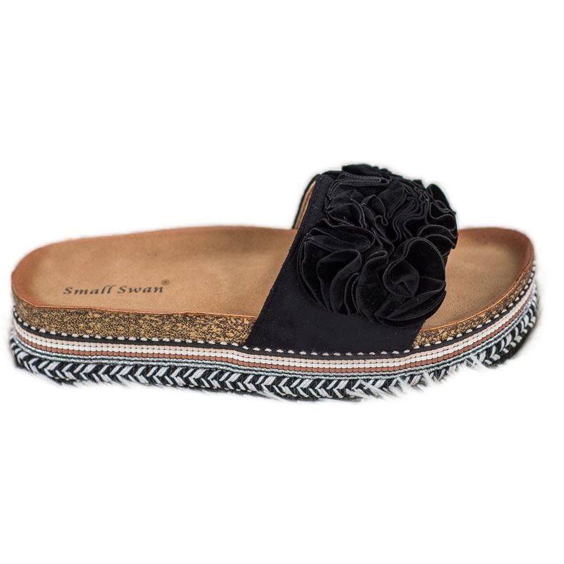 Small Swan Pantoufles En Daim Avec Ornements le noir
