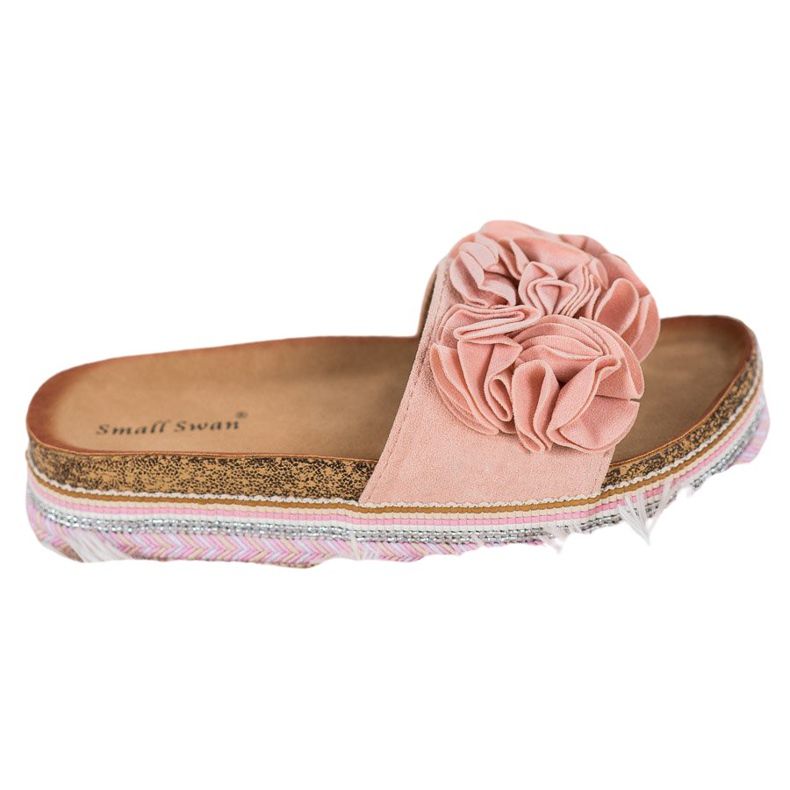 Small Swan Pantoufles En Daim Avec Ornements rose