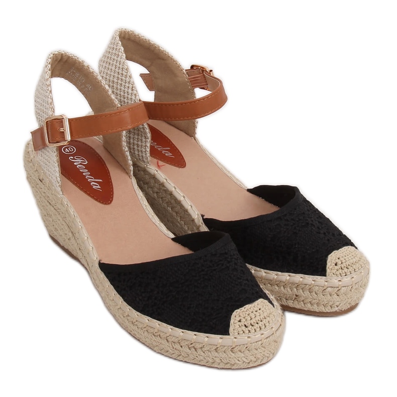 Espadrilles noires sur compensées, noir S-819 Noir le noir