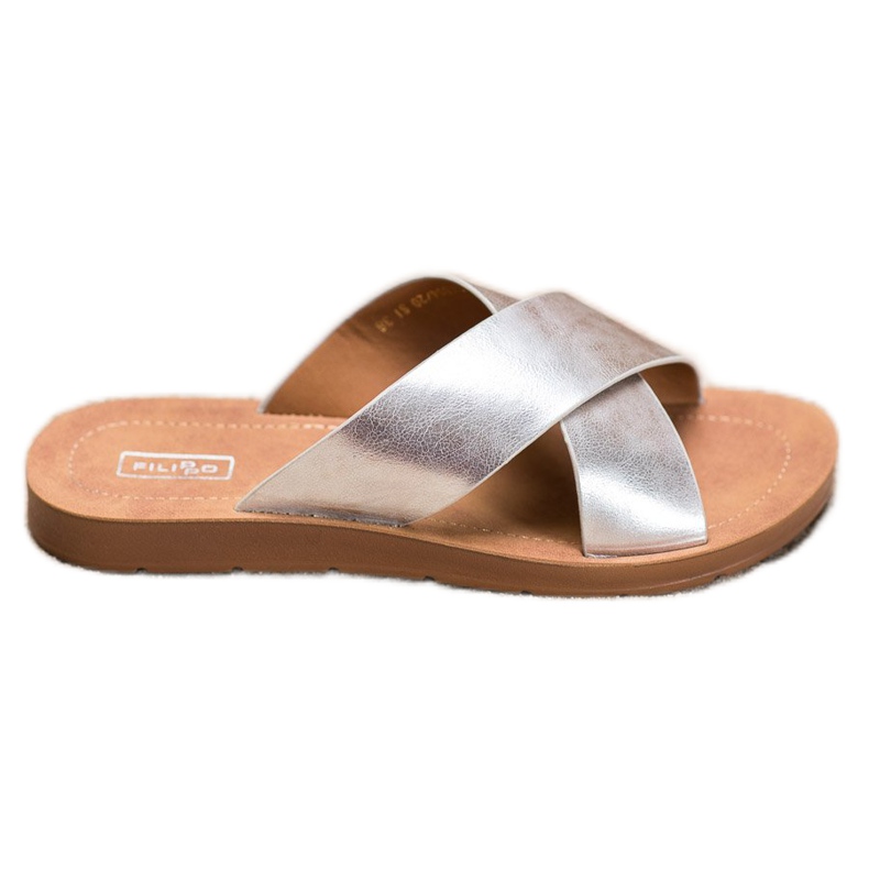 Filippo Pantoufles en cuir écologique brillant gris