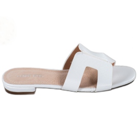 SHELOVET Pantoufles classiques en cuir écologique blanc