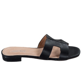 SHELOVET Pantoufles classiques en cuir écologique noir