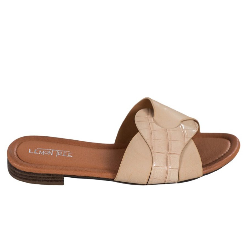 SHELOVET Pantoufles élégantes en cuir écologique beige