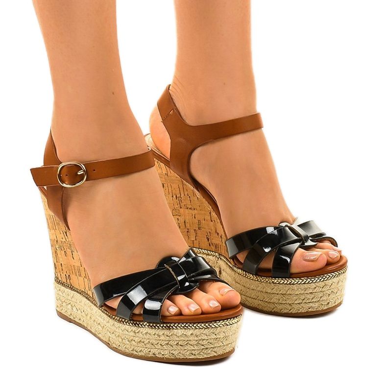 Sandales compensées espadrilles noires 6032 brun le noir