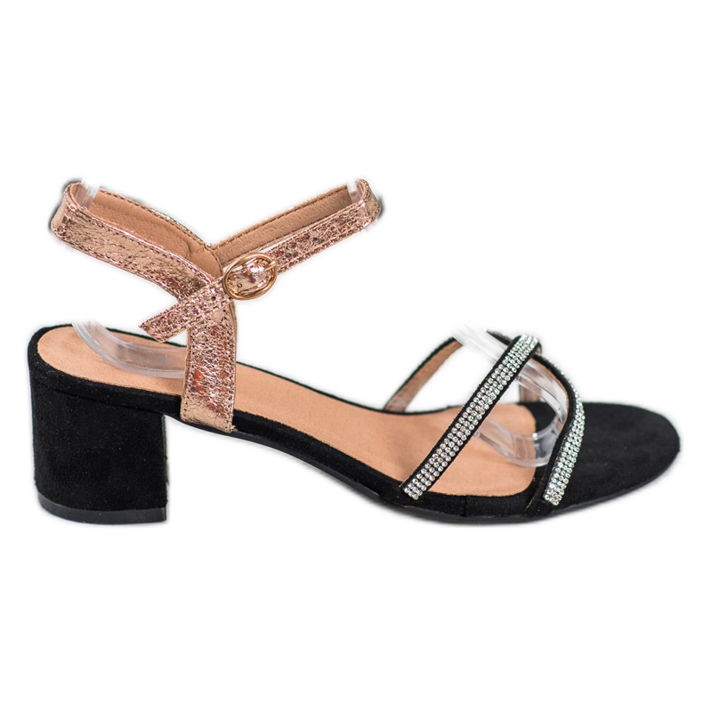 Small Swan Sandales sur un bar avec zircone cubique le noir jaune