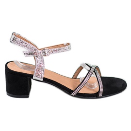 Small Swan Sandales sur un bar avec zircone cubique le noir gris