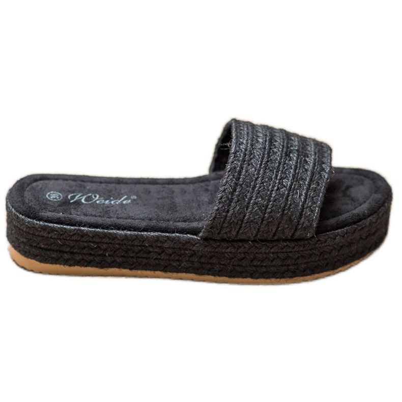 Weide Pantoufles De Paille Sur La Plateforme le noir
