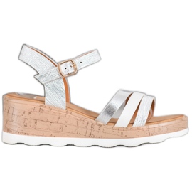 Weide Sandales compensées argentées blanc gris
