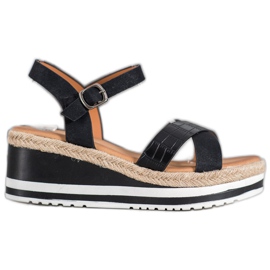 Weide Compensées noires avec cuir écologique