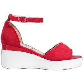 Weide Sandales en daim sur un coin blanc rouge