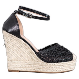 Weide Espadrilles Brillantes Sur Compensée le noir