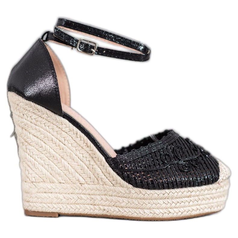Weide Espadrilles Brillantes Sur Compensée le noir