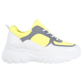 SHELOVET Baskets lacées à la mode blanche jaune