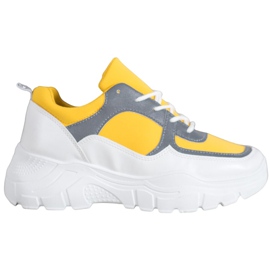 SHELOVET Baskets lacées à la mode blanche jaune