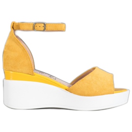 Weide Sandales en daim sur un coin blanc jaune