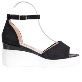 Weide Sandales en daim sur un coin blanc noir