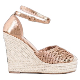 Weide Espadrilles Brillantes Sur Compensée d'or