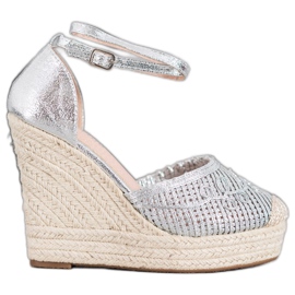Weide Espadrilles Brillantes Sur Compensée gris