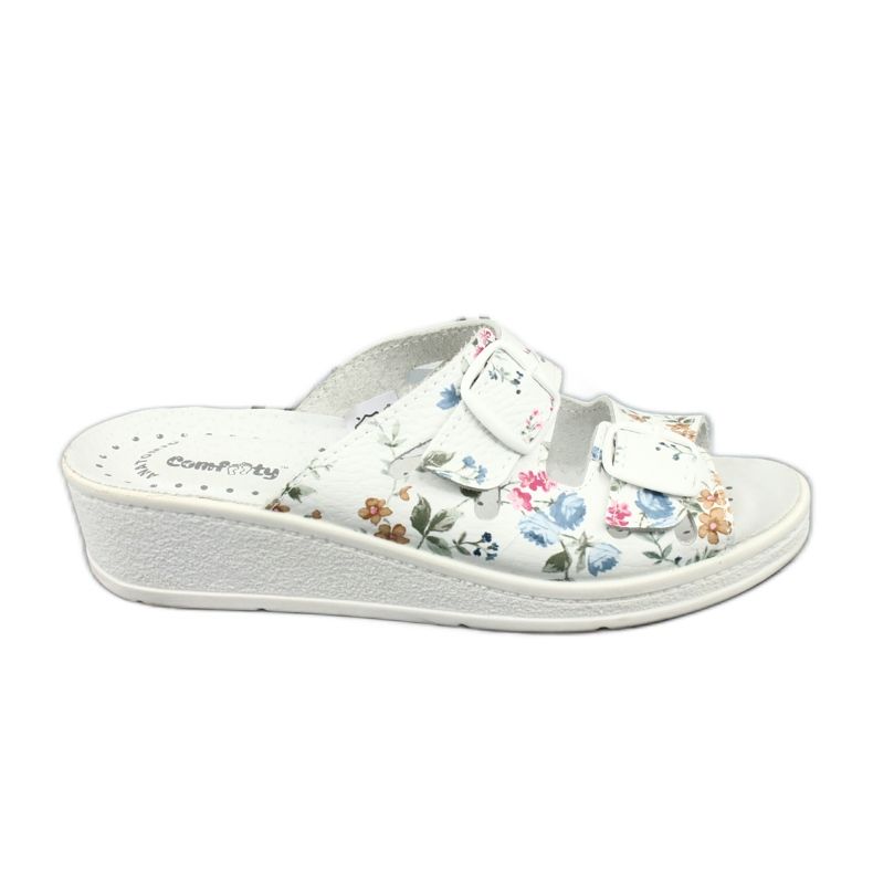 Chaussons compensés femme Comfooty Mia Flowers blanche multicolore Chaussons compensés femme Comfooty Mia Flowers blanche multicolore