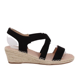 Sandales noires sur des espadrilles compensées noir S-823 Noir