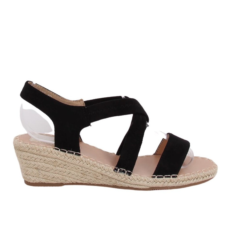 Sandales noires sur des espadrilles compensées noir S-823 Noir le noir