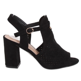 Noir LL79 Sandales noires à talons ajourés