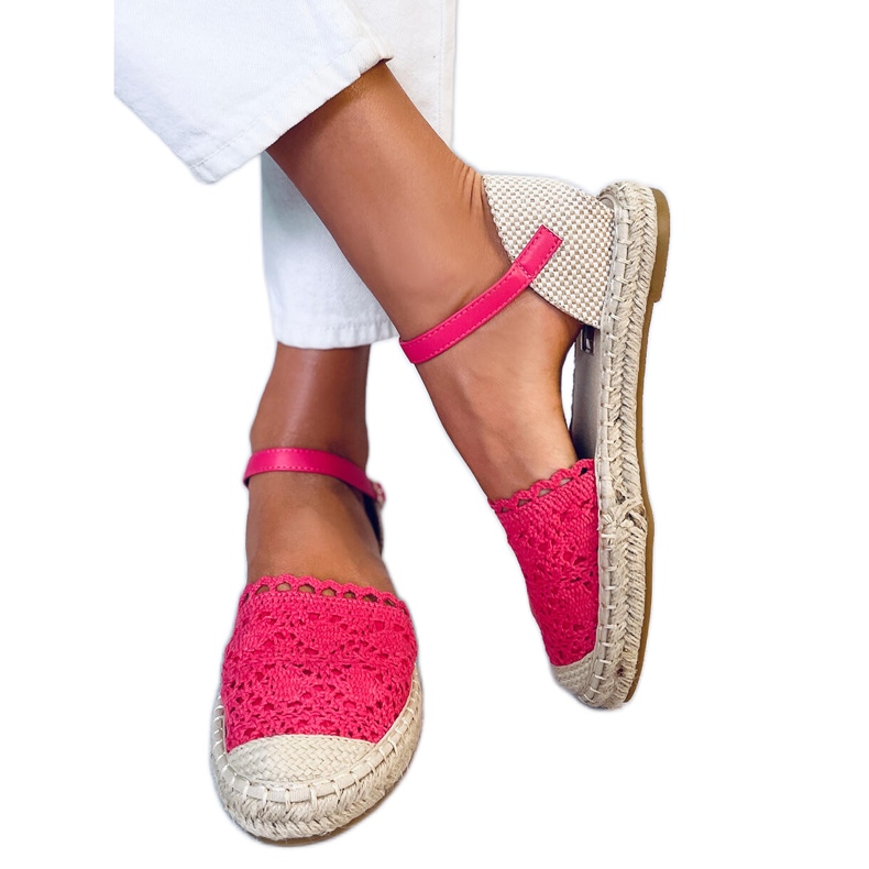 Espadrilles en dentelle framboise L-1067 Rouge rose
