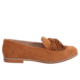 Mocassins femme à pompons camel T357P Camel brun