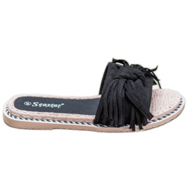 Seastar Pantoufles Confortables Avec Franges le noir
